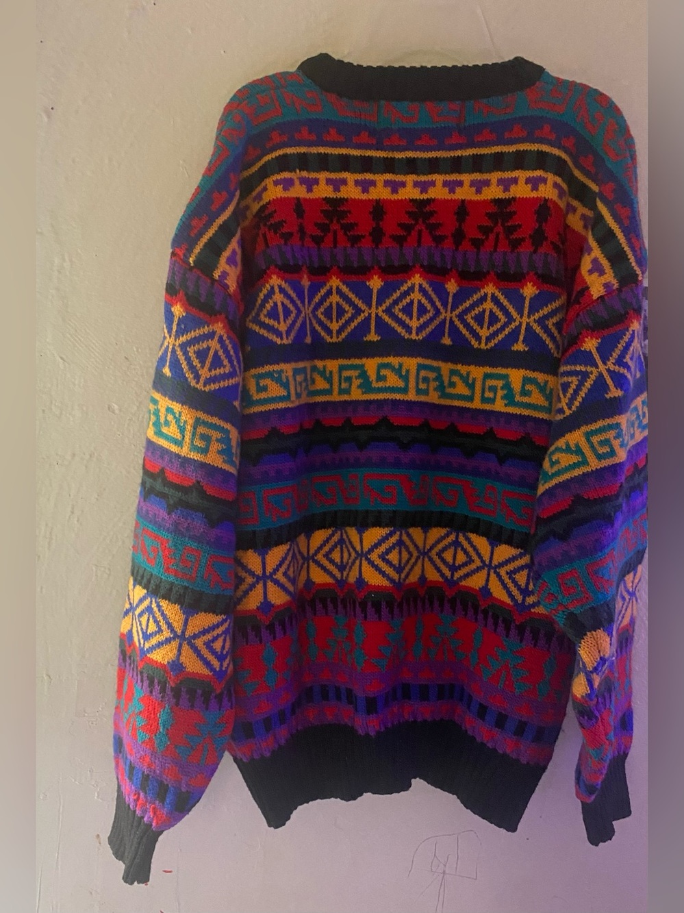 Obermeyer wild Aztec geometric crew neck wool blend Denali sweater - Picture 4 of 7